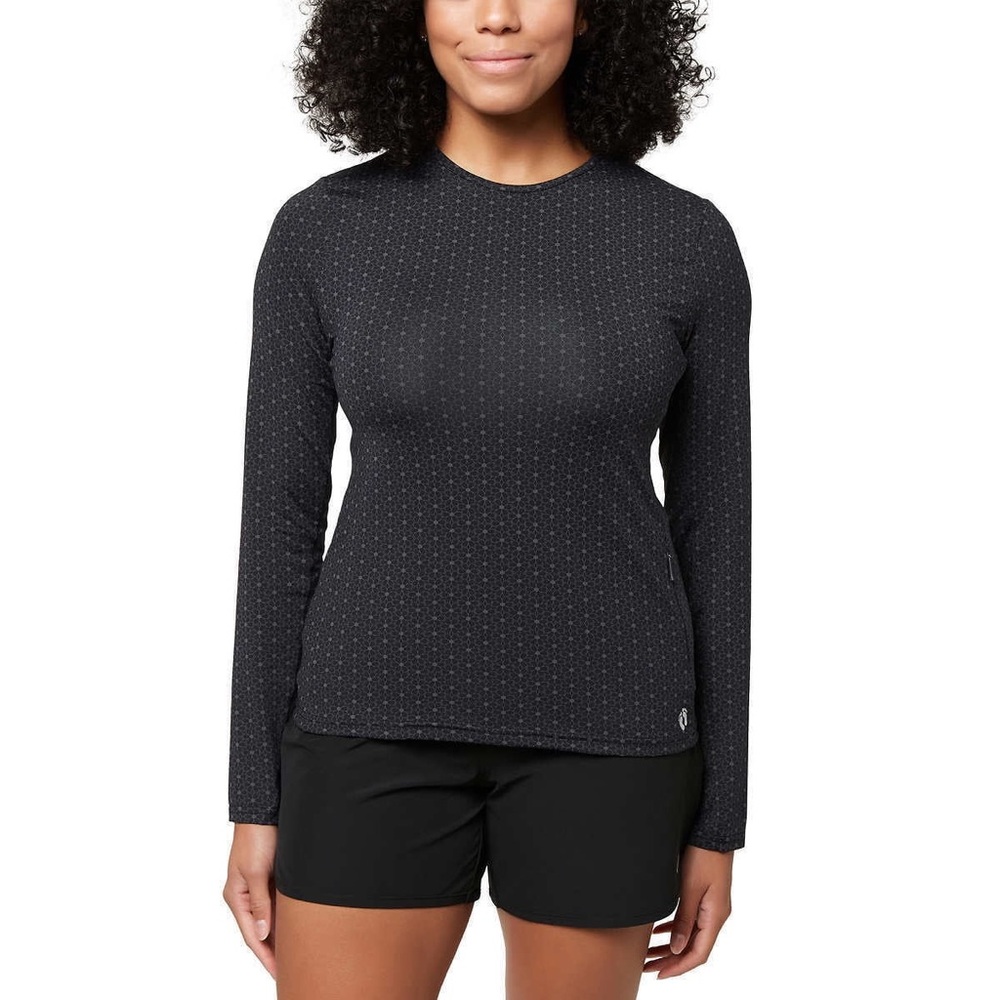 Women's Long Sleeve Crewneck Top in Black with Micro Dot Texture